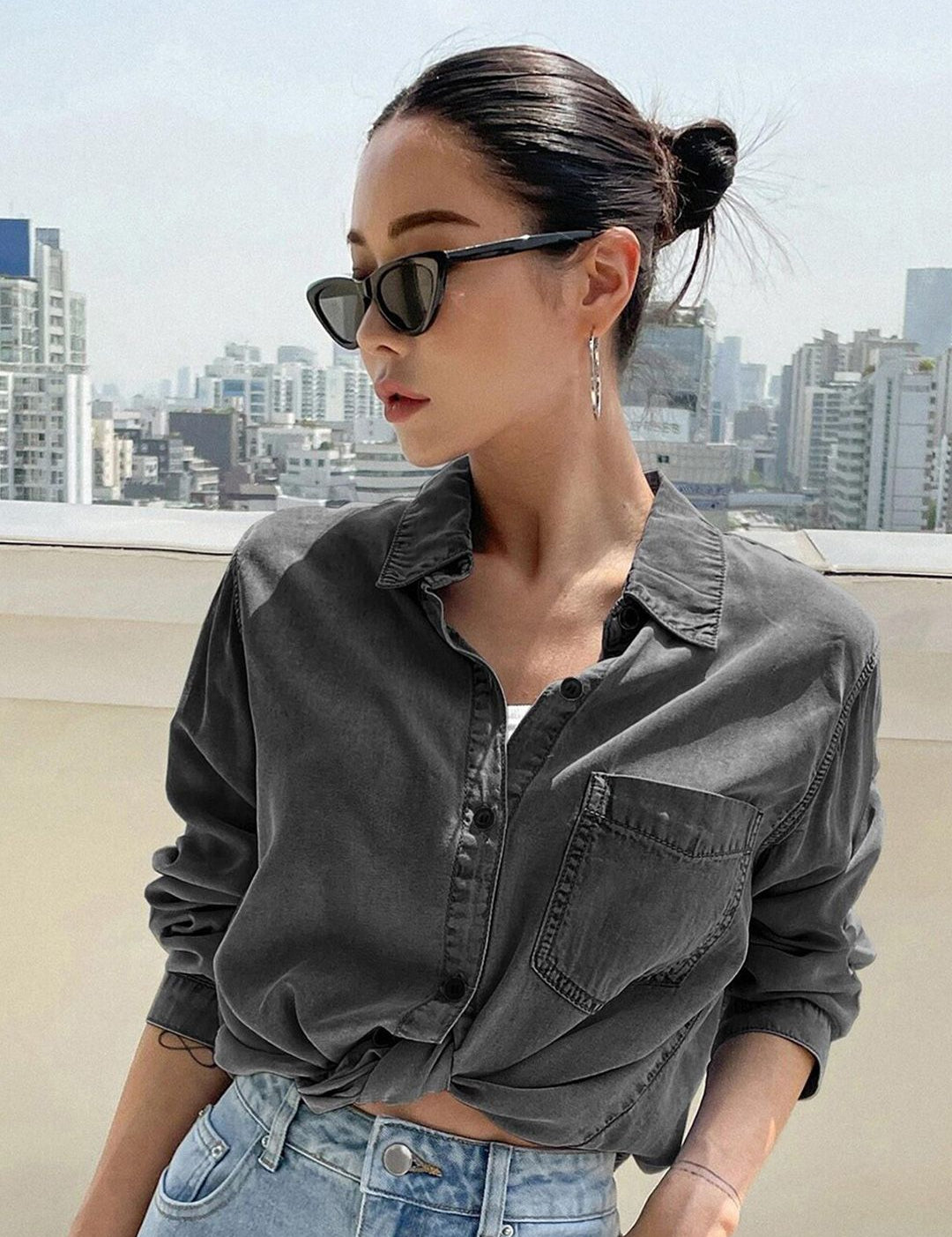 Kotty Black Modern Spread Collar Casual Shirt