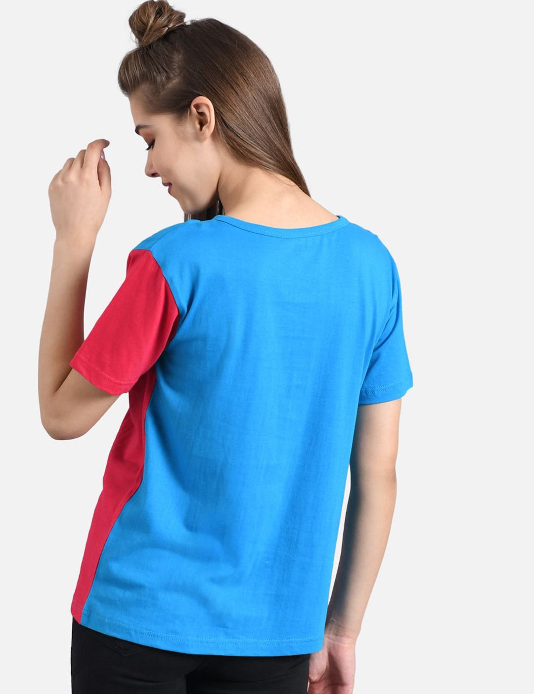 Kotty Women Yellow Colourblocked Round Neck T-shirt