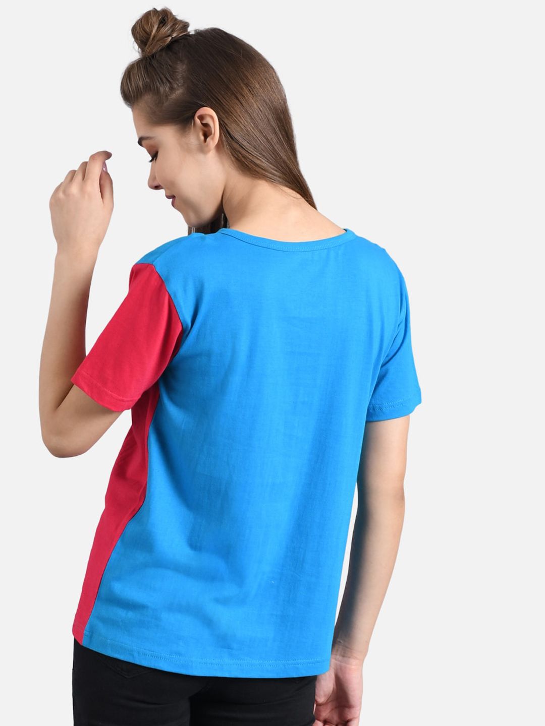 Kotty Women Yellow Colourblocked Round Neck T-shirt