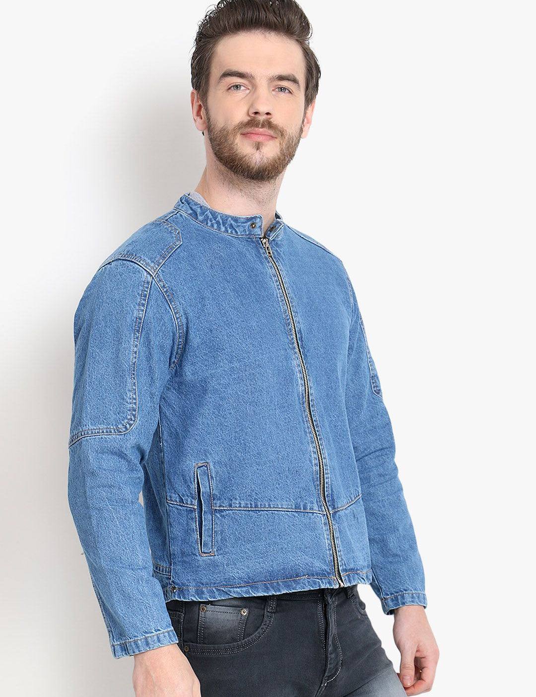 Kotty Men Blue Solid Denim Jacket