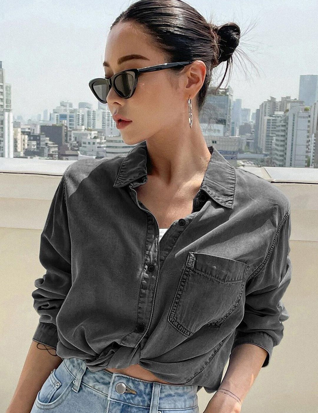 Kotty Women Grey Solid Casual Shirt  