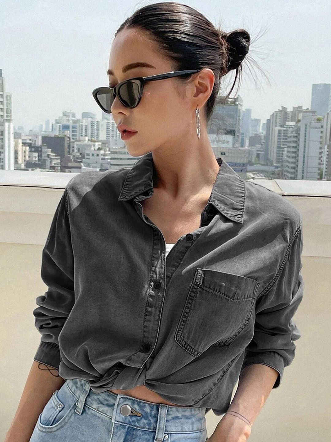 Kotty Women Grey Solid Casual Shirt  