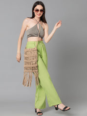 Kotty Women Green Relaxed Straight Leg High-Rise Easy Wash Pleated Parallel Trousers