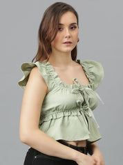 Kotty Flutter Sleeve Crepe Crop Top