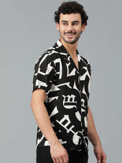 Kotty Men Cuban Collar Abstract Printed Casual Shirt