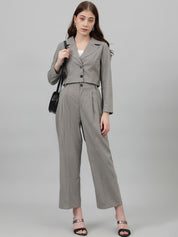 Kotty Grey Lapel Collar Crop Blazer With Trousers