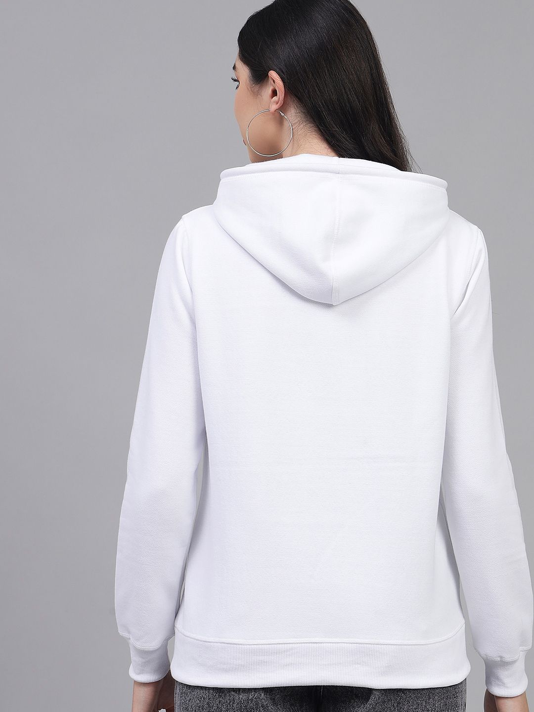 Kotty Women White Printed Hooded Sweatshirt