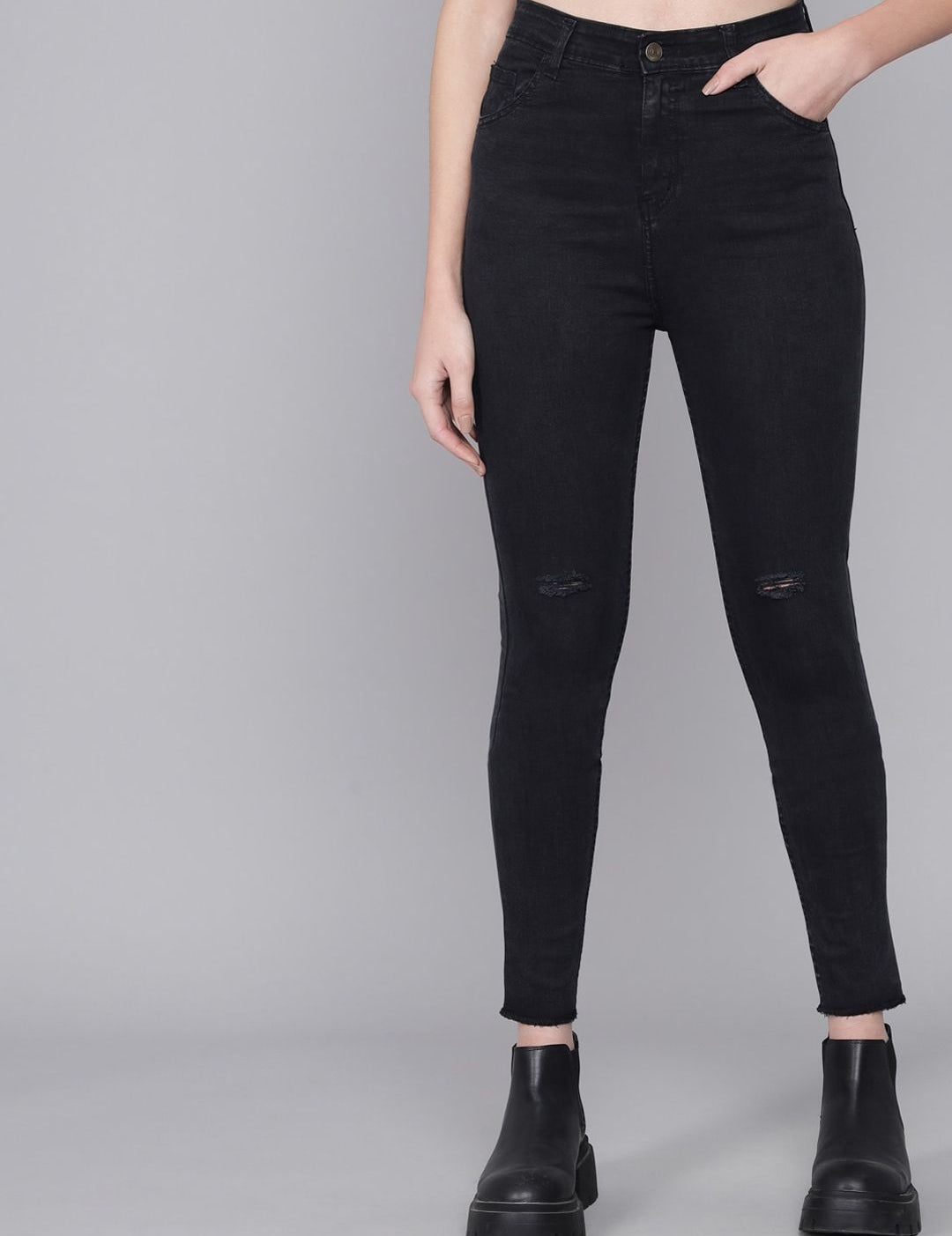 Kotty Women Blue Skinny Fit High-Rise Low Distress Jeans