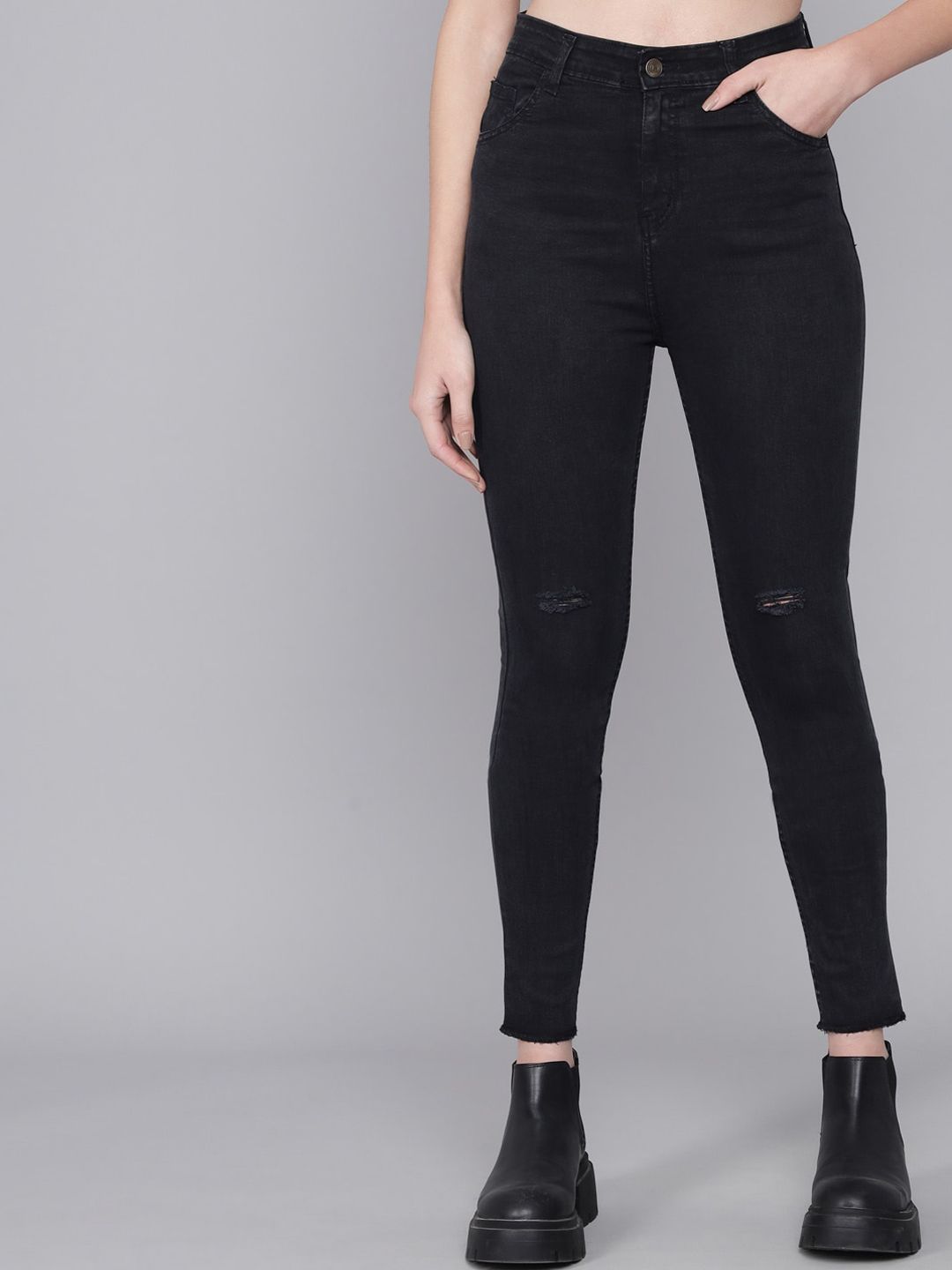 Kotty Women Blue Skinny Fit High-Rise Low Distress Jeans