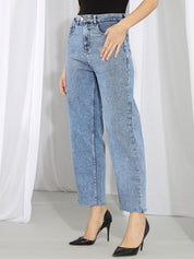 Kotty Women Blue Straight Fit High-Rise Heavy Fade Stretchable Jeans
