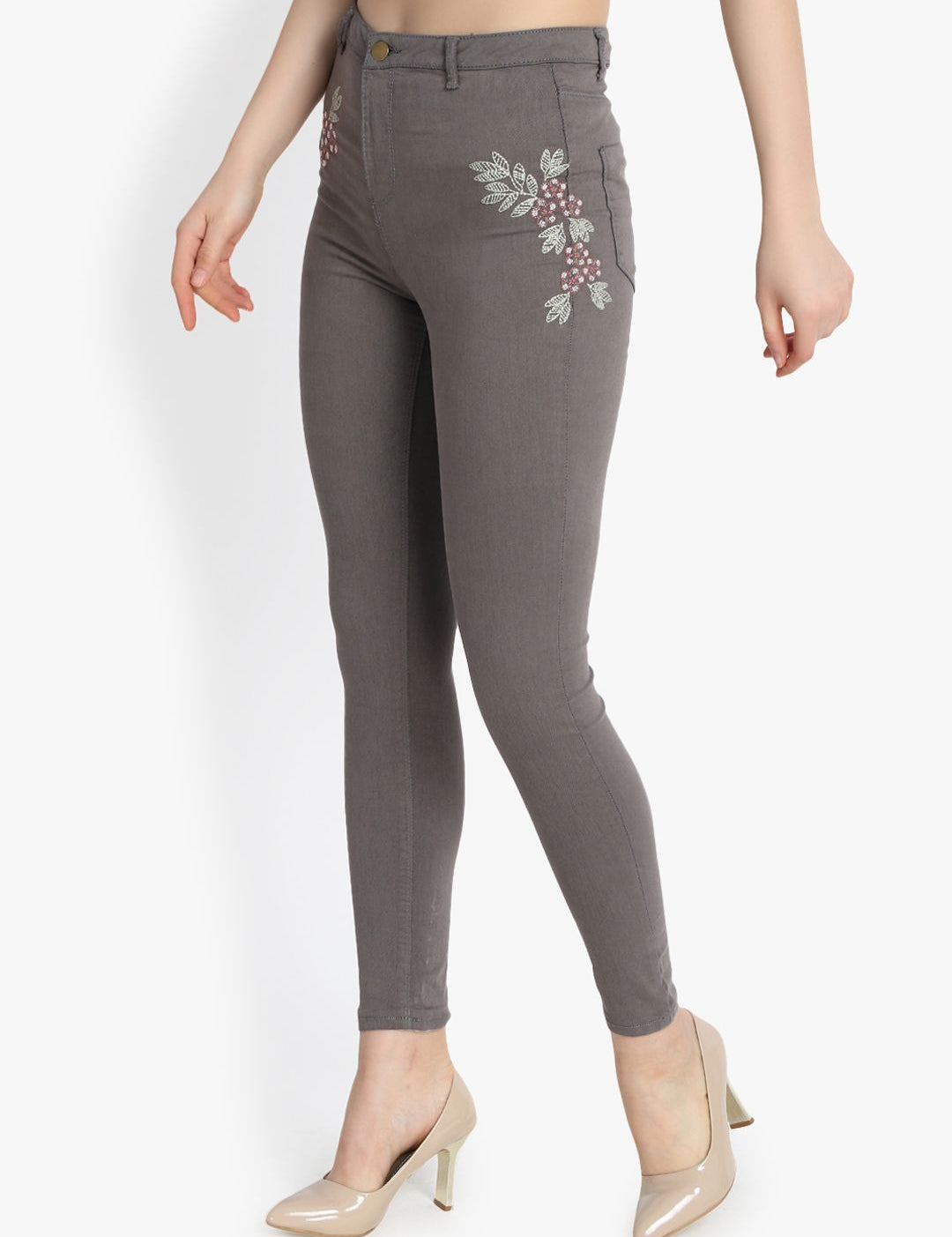 Kotty Women Grey Skinny Fit High-Rise Clean Look Stretchable Jeans