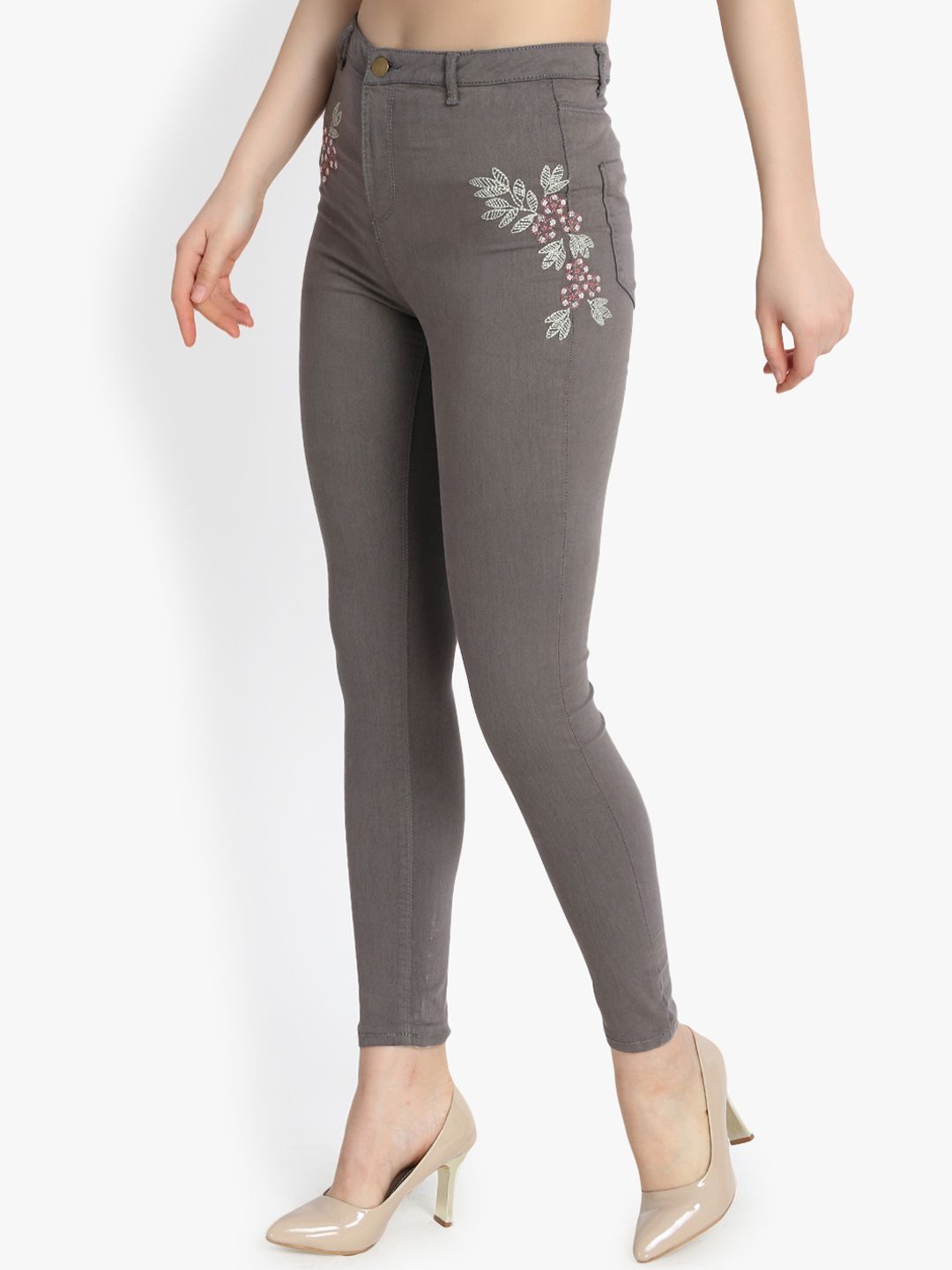 Kotty Women Grey Skinny Fit High-Rise Clean Look Stretchable Jeans