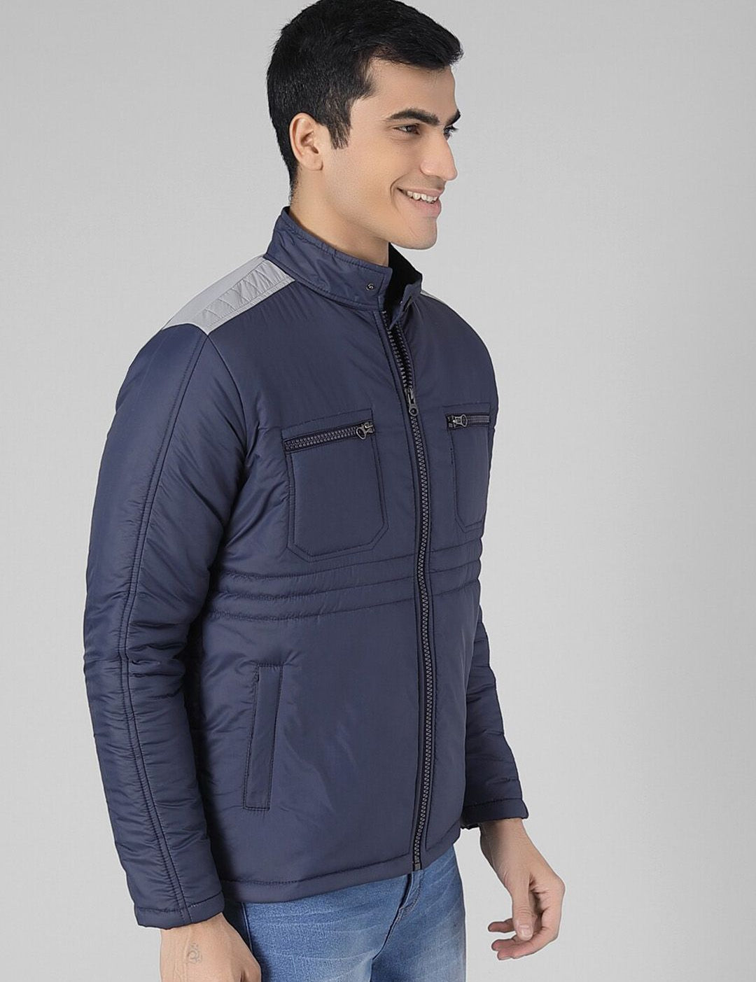 Kotty Men Blue Solid Padded Jacket