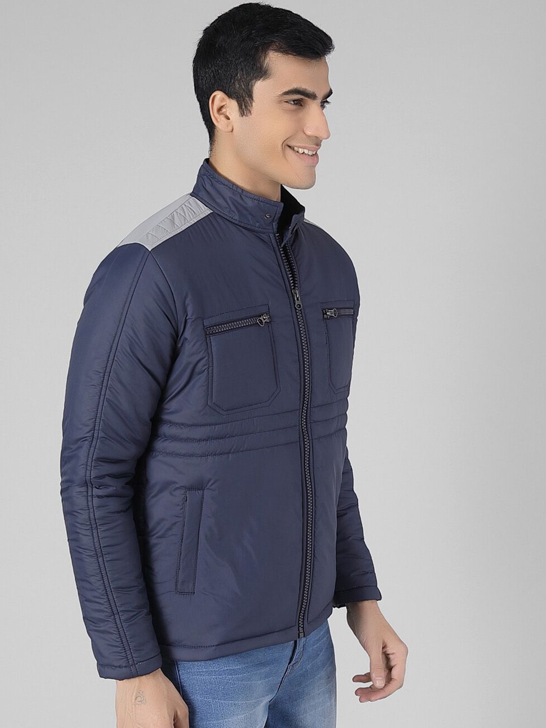 Kotty Men Blue Solid Padded Jacket
