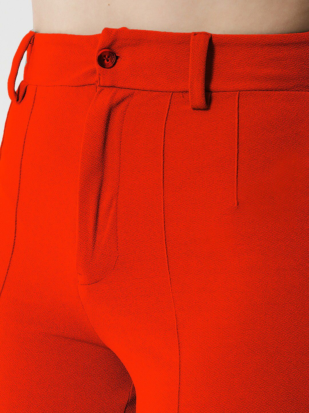 KOTTY BIZwear Women Orange Relaxed Straight Fit High-Rise Easy Wash Trousers