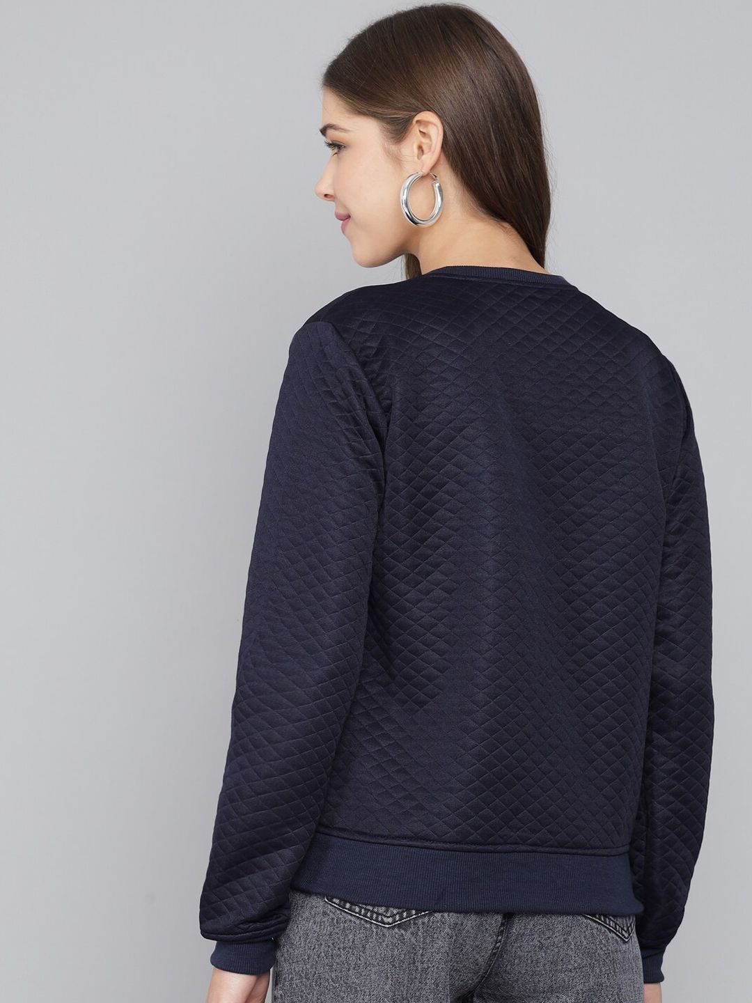 Kotty Women Navy Blue Geometric Lightweight Quilted Jacket