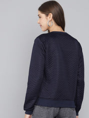 Kotty Women Navy Blue Geometric Lightweight Quilted Jacket