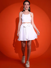 Kotty White Shoulder Straps Top With Skirt 