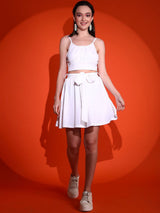 Kotty White Shoulder Straps Top With Skirt