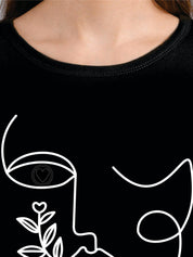 Kotty Women Black Printed Round Neck T-shirt