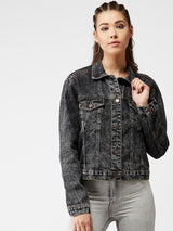 Kotty Women Grey Solid Denim Jacket