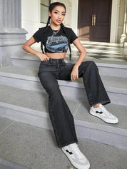 Kotty Women Jean Straight Fit High-Rise Clean Look Light Fade Stretchable Jeans