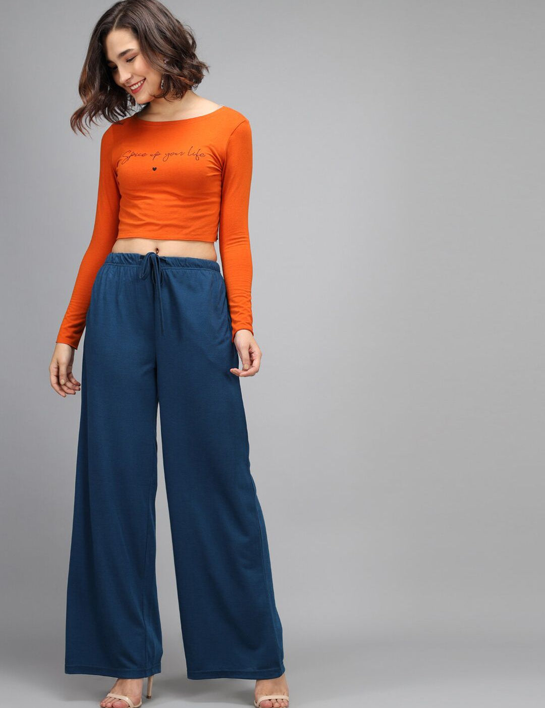 Kotty Women Blue Loose Fit High-Rise Parallel Trousers