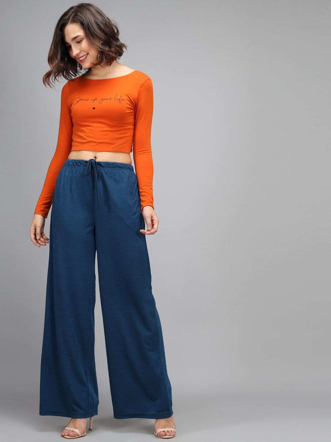 Kotty Women Blue Loose Fit High-Rise Parallel Trousers