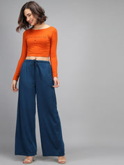 Kotty Women Blue Loose Fit High-Rise Parallel Trousers