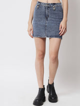 Kotty Women Blue Solid Straight Denim Skirt