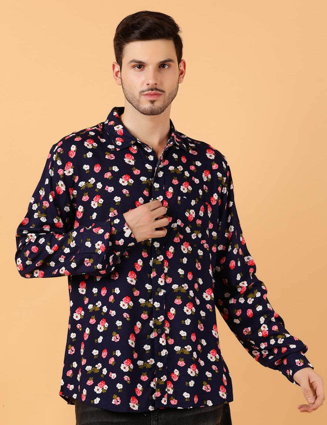 Kotty Men Relaxed Spread Collar Graphic Printed Cotton Casual Shirt