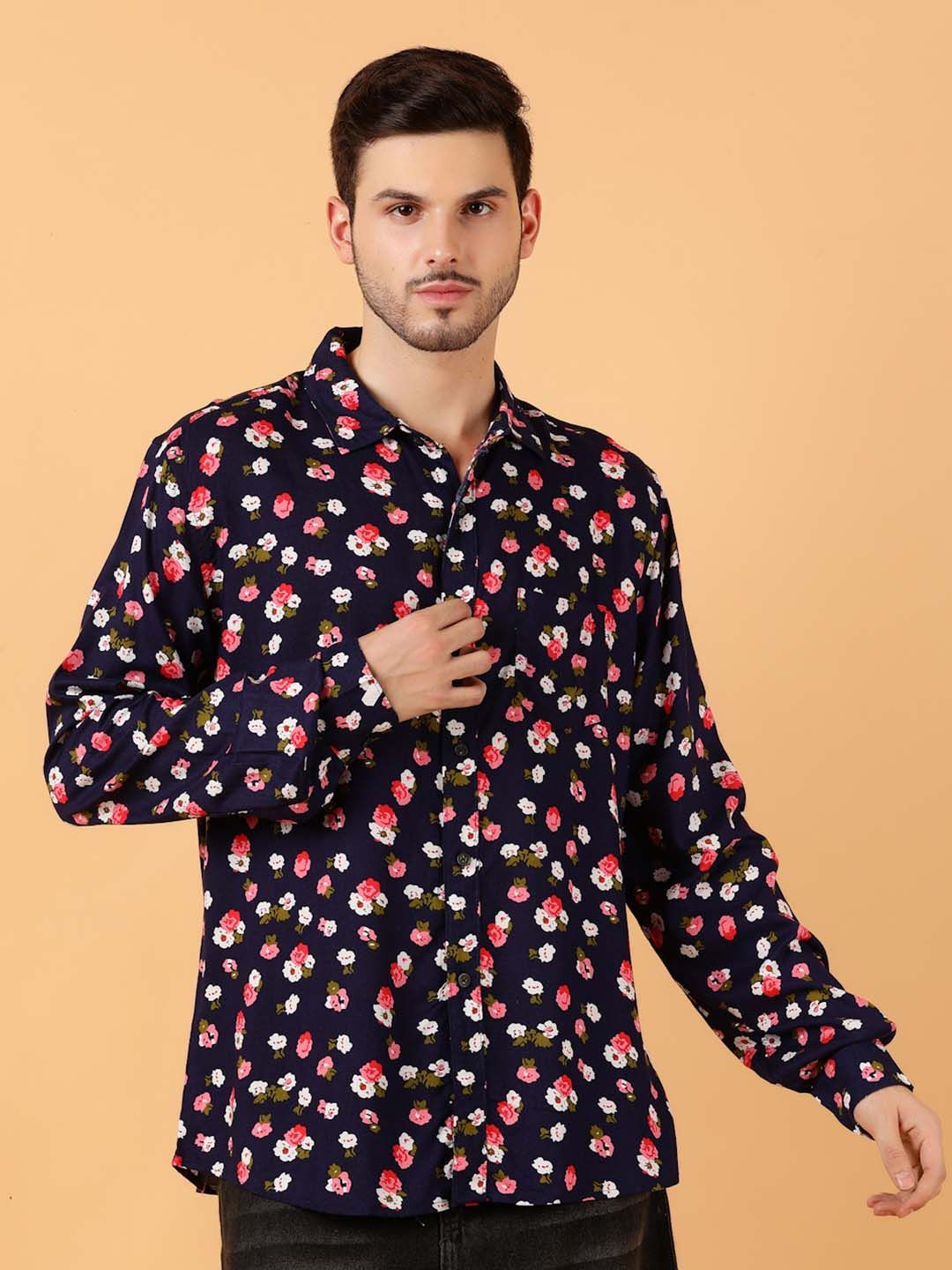 Kotty Men Relaxed Spread Collar Graphic Printed Cotton Casual Shirt