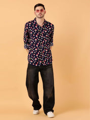 Kotty Men Relaxed Spread Collar Graphic Printed Cotton Casual Shirt