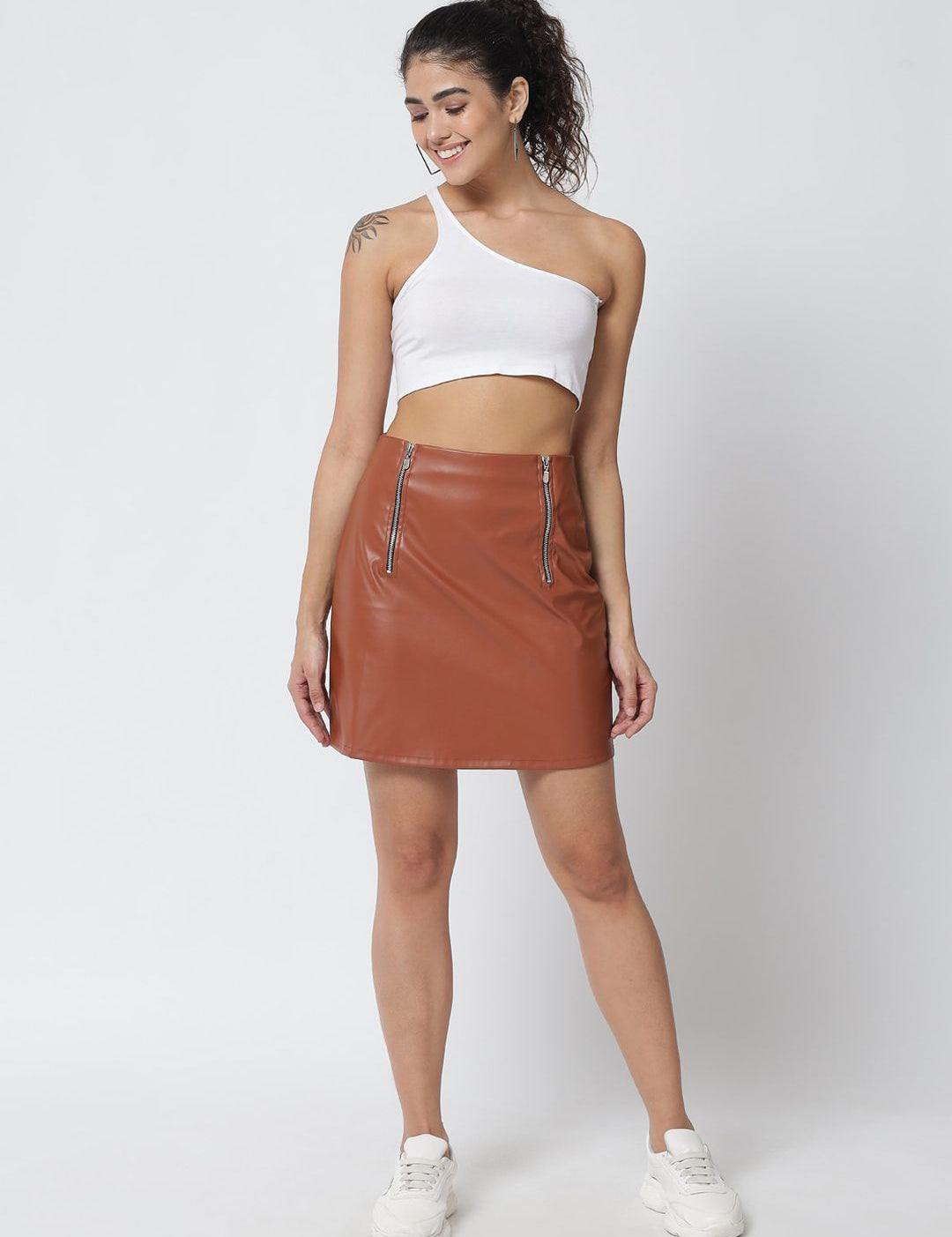 Kotty Women Brown Solid Mini Skirt