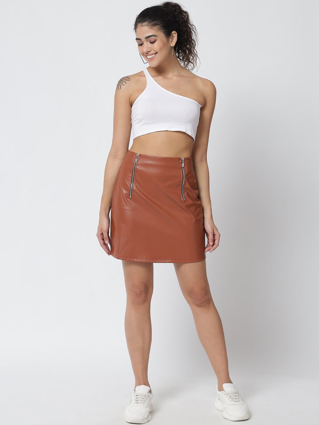 Kotty Women Brown Solid Mini Skirt