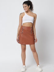 Kotty Women Brown Solid Mini Skirt