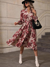 Kotty Maroon Floral Print A-Line Midi Dress