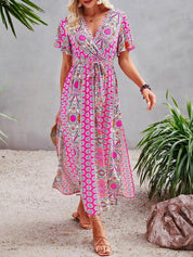 Kotty Floral Printed V-Neck Wrap Maxi Dress