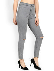 Kotty Women Grey Skinny Fit High-Rise Slash Knee Jeans