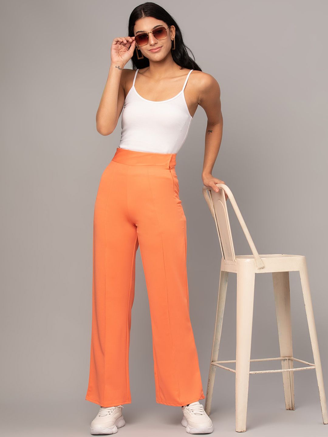 Kotty Women Pack Of 2 Relaxed Straight Leg High-Rise Easy Wash Parallel Trousers