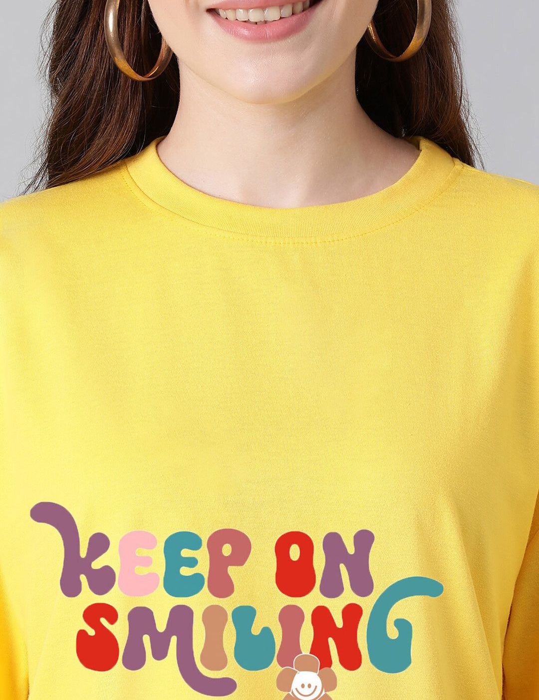 KOTTY Basics Typography Printed Drop-Shoulder Sleeves Oversized T-shirt