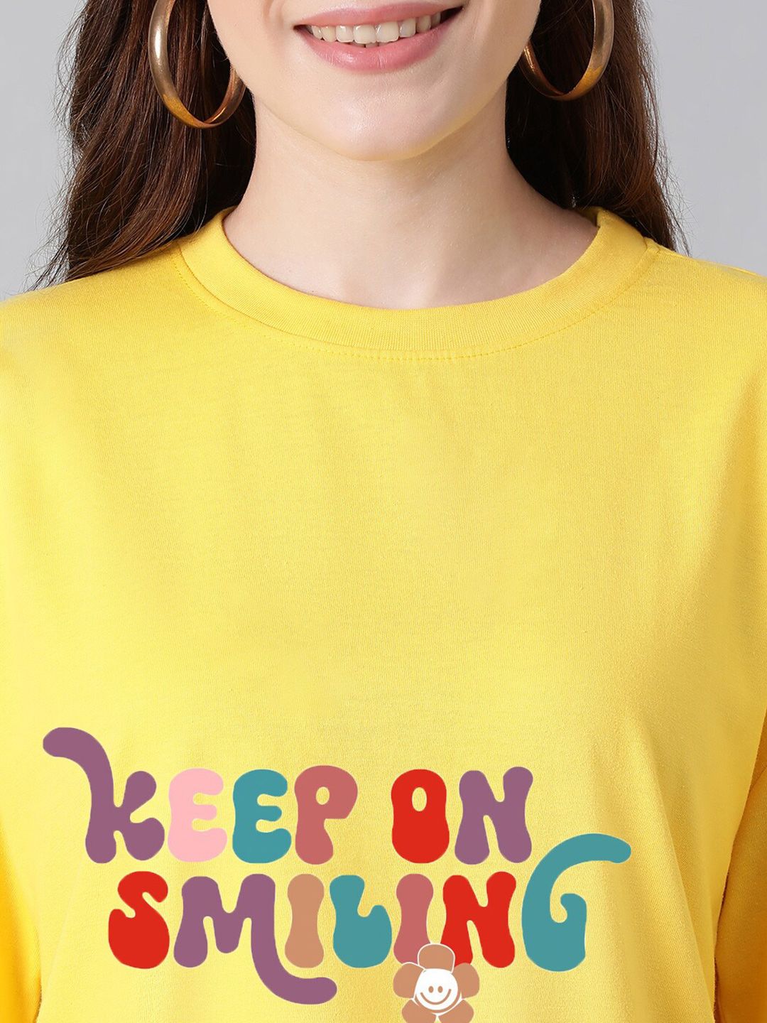 KOTTY Basics Typography Printed Drop-Shoulder Sleeves Oversized T-shirt