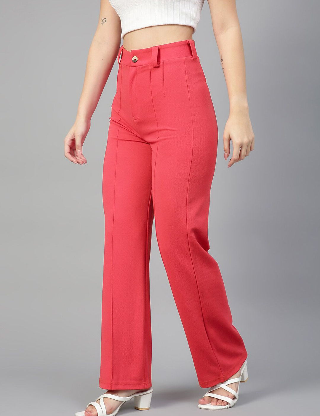 Kotty Women Relaxed Straight Leg Straight Fit High-Rise Easy Wash Trousers