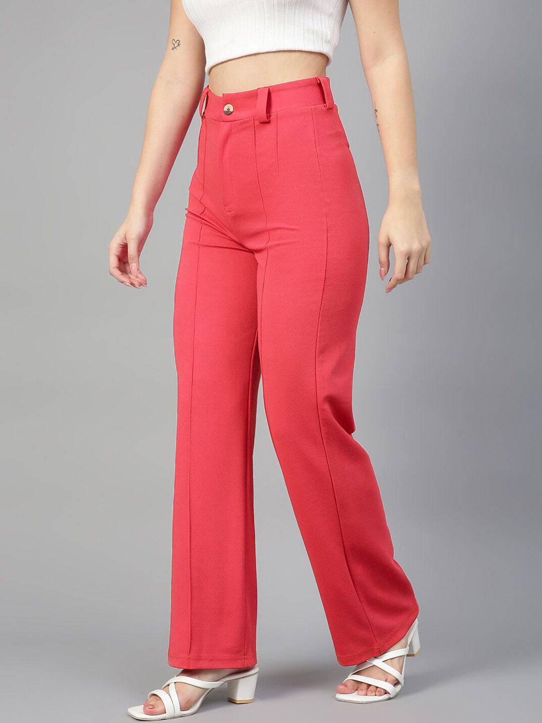 Kotty Women Relaxed Straight Leg Straight Fit High-Rise Easy Wash Trousers