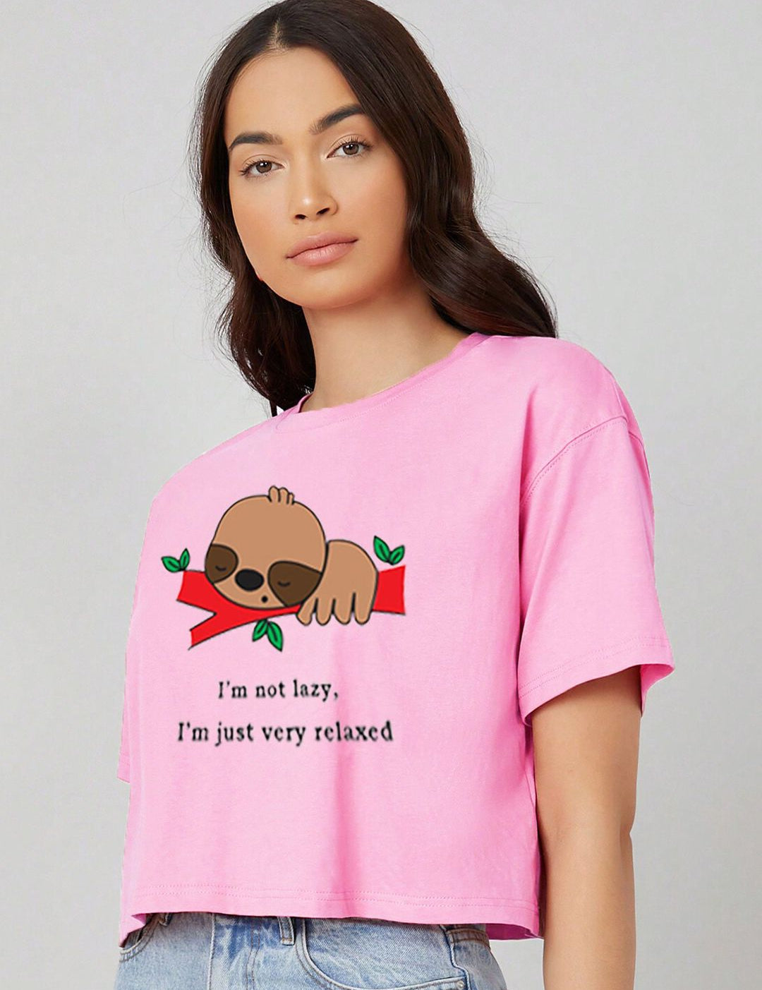 Kotty Graphic Printed Drop Shoulder Sleeves Oversized Crop T-shirt