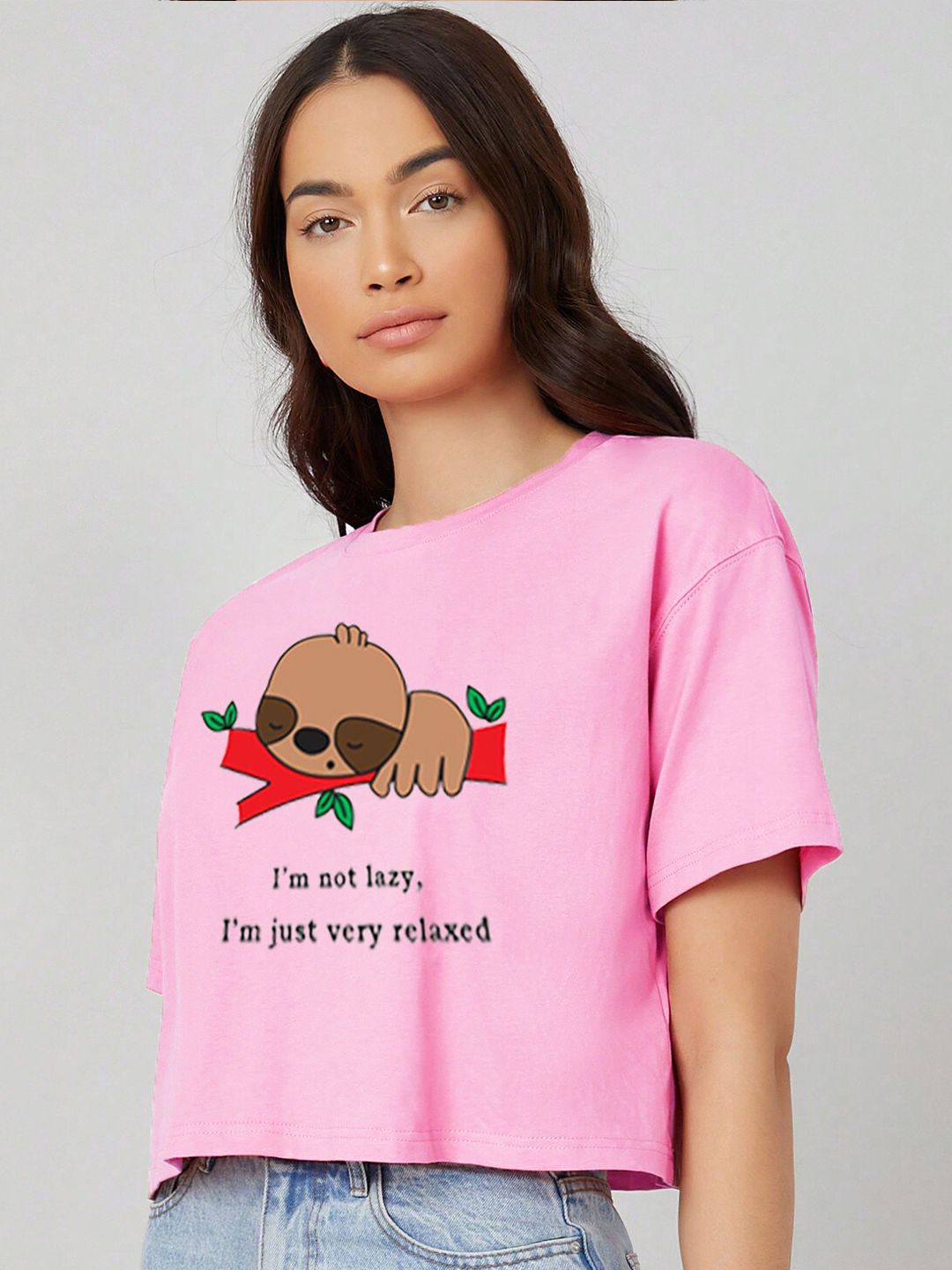 Kotty Graphic Printed Drop Shoulder Sleeves Oversized Crop T-shirt