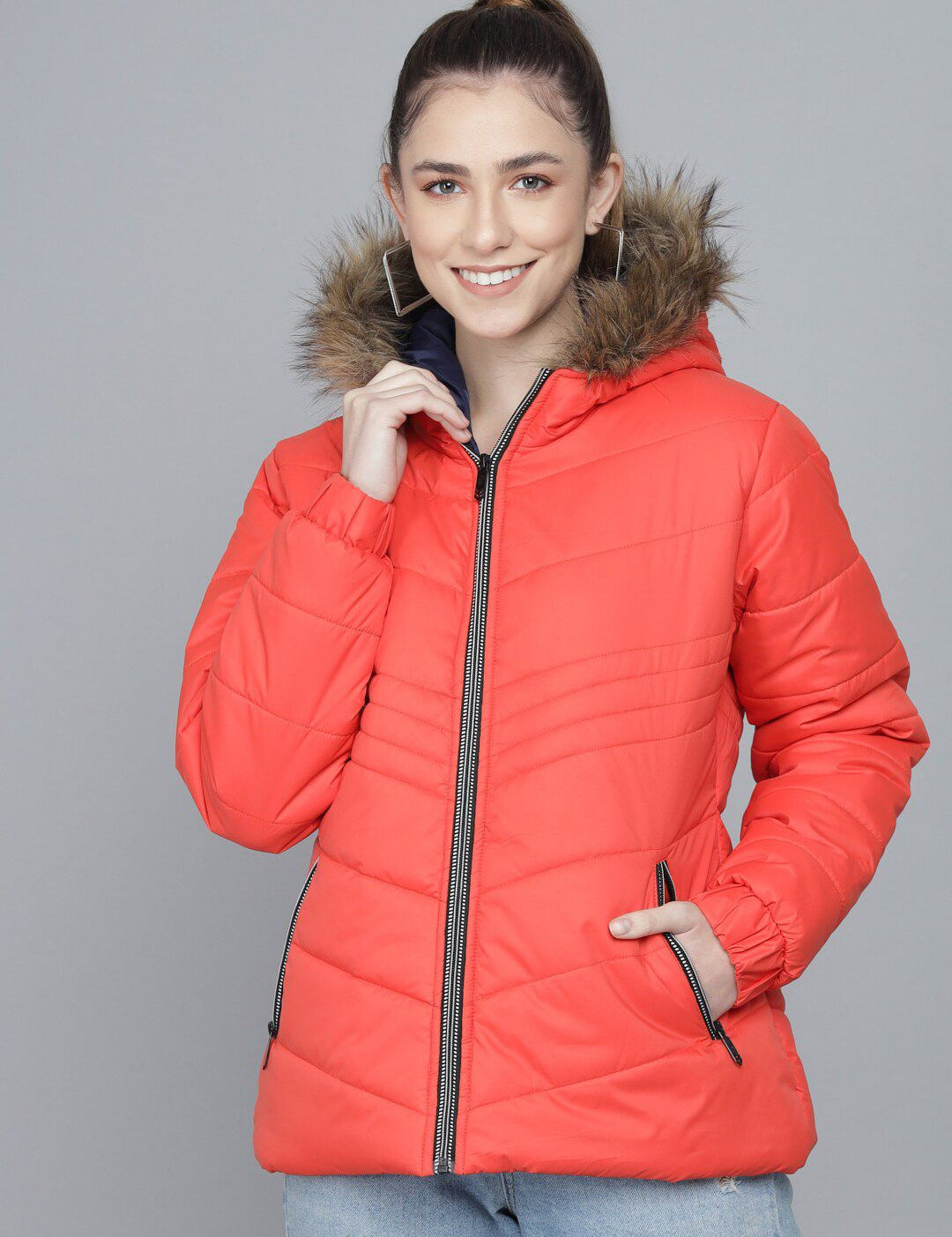 Kotty Women Orange Lightweight Longline Parka Jacket