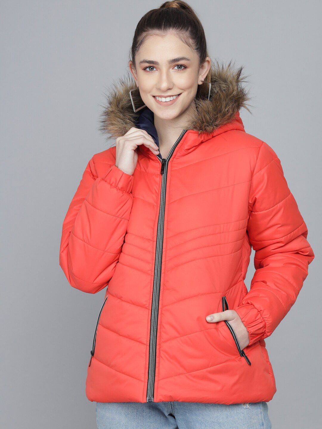 Kotty Women Orange Lightweight Longline Parka Jacket