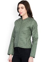 Kotty Women Olive Green Self Design Quilted Jacket