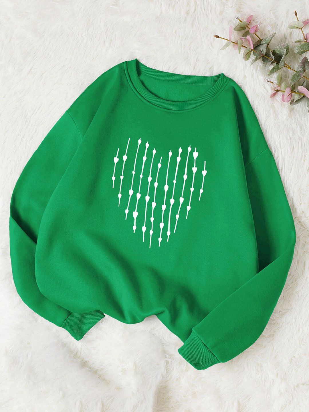Kotty Green Geometric Printed Long Sleeves Fleece Pullover Sweatshirt